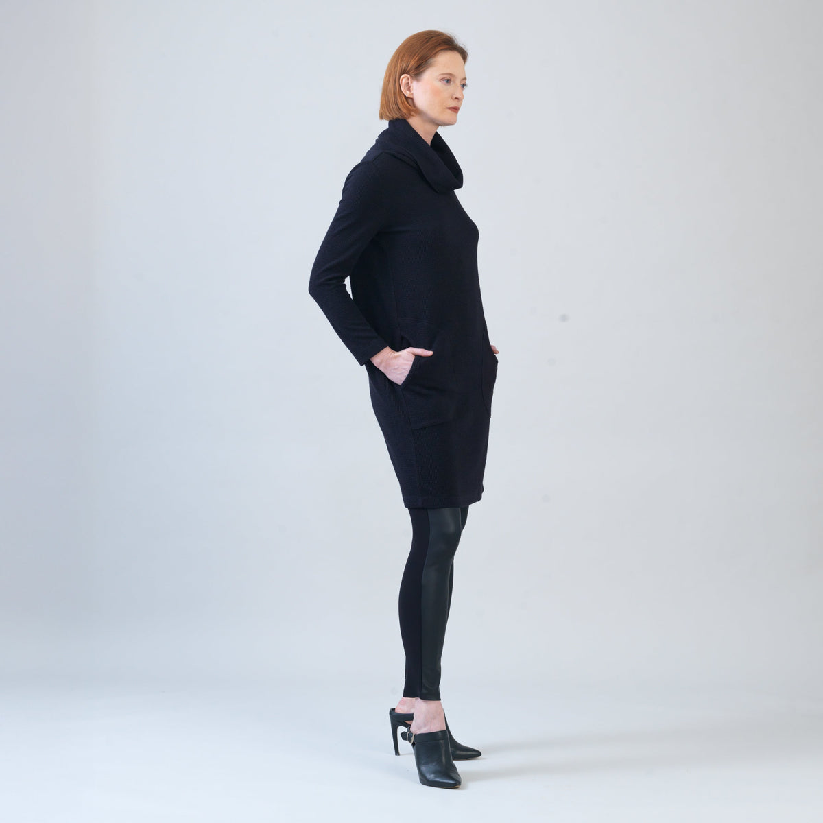 Clara Sunwoo Everyday - Ribbed - Cowl Turtleneck Tunic Sweater Dress - Black - Final Sale!