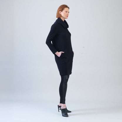 Clara Sunwoo Everyday - Ribbed - Cowl Turtleneck Tunic Sweater Dress - Black - Final Sale!