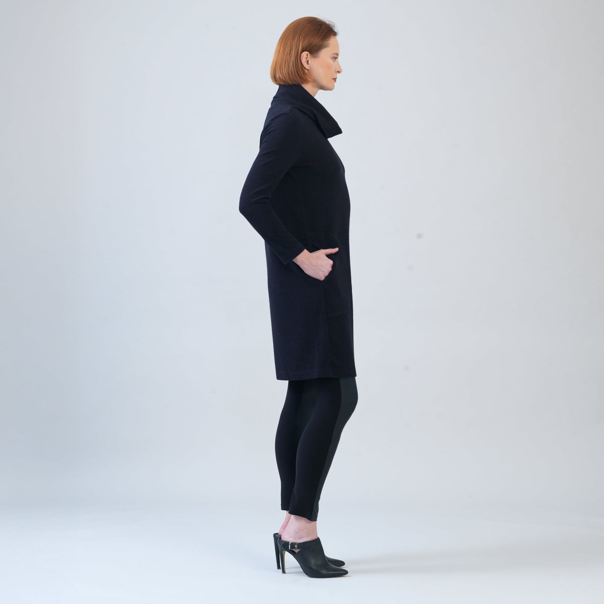 Clara Sunwoo Everyday - Ribbed - Cowl Turtleneck Tunic Sweater Dress - Black - Final Sale!