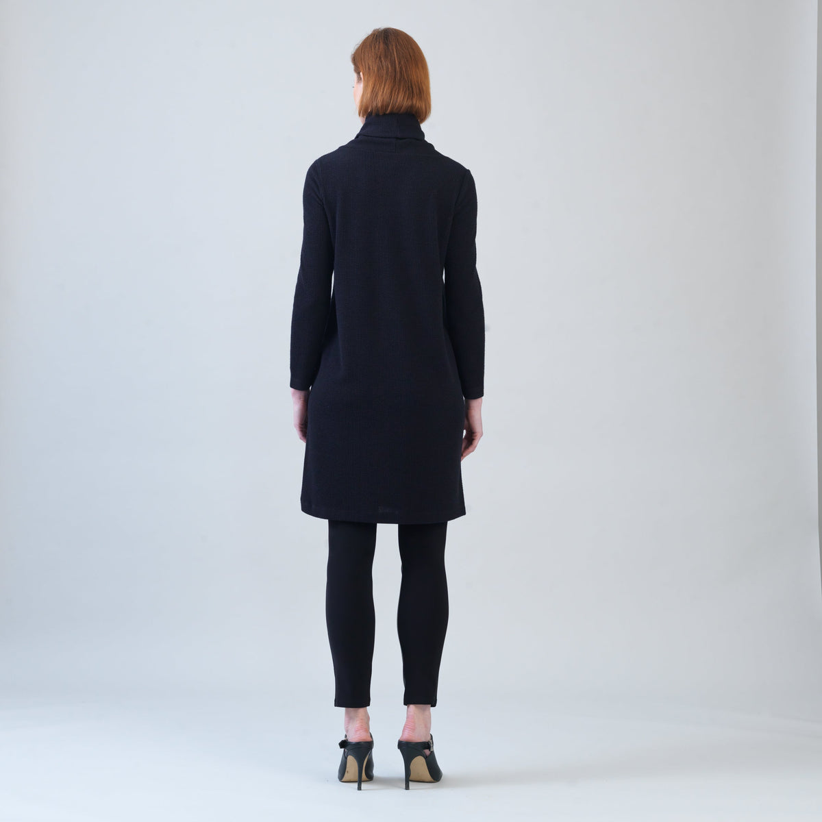 Clara Sunwoo Everyday - Ribbed - Cowl Turtleneck Tunic Sweater Dress - Black - Final Sale!