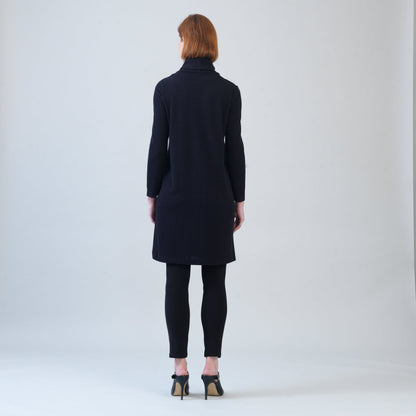 Clara Sunwoo Everyday - Ribbed - Cowl Turtleneck Tunic Sweater Dress - Black - Final Sale!