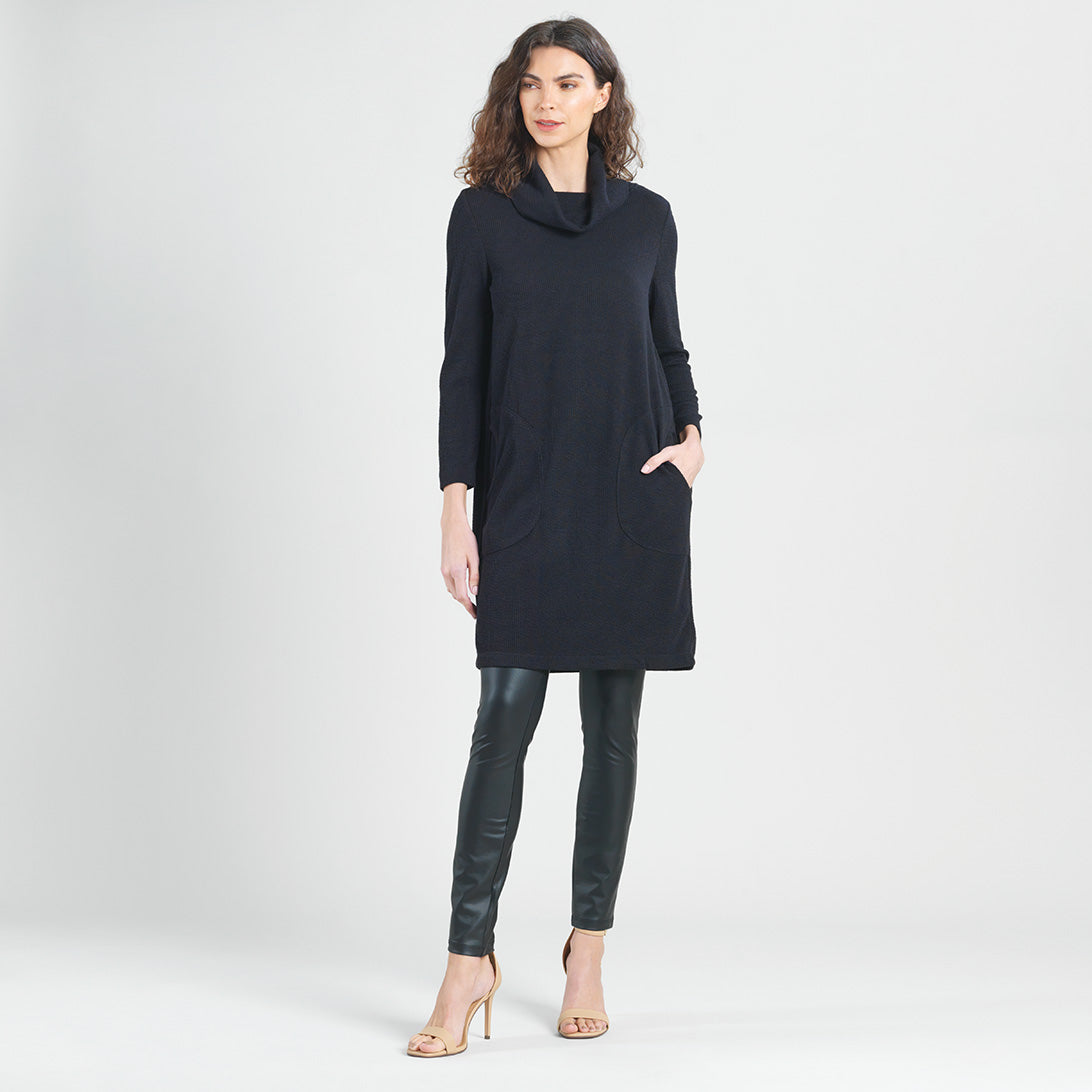 Clara Sunwoo Everyday - Ribbed - Cowl Turtleneck Tunic Sweater Dress - Black - Final Sale!