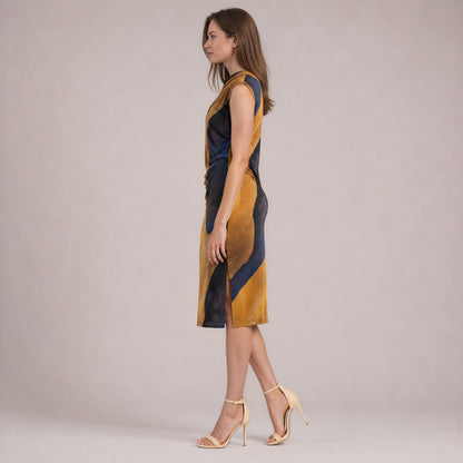 Clara Sunwoo Exclusive - Side Slit Midi Dress - Tan Watercolor - Final Sale