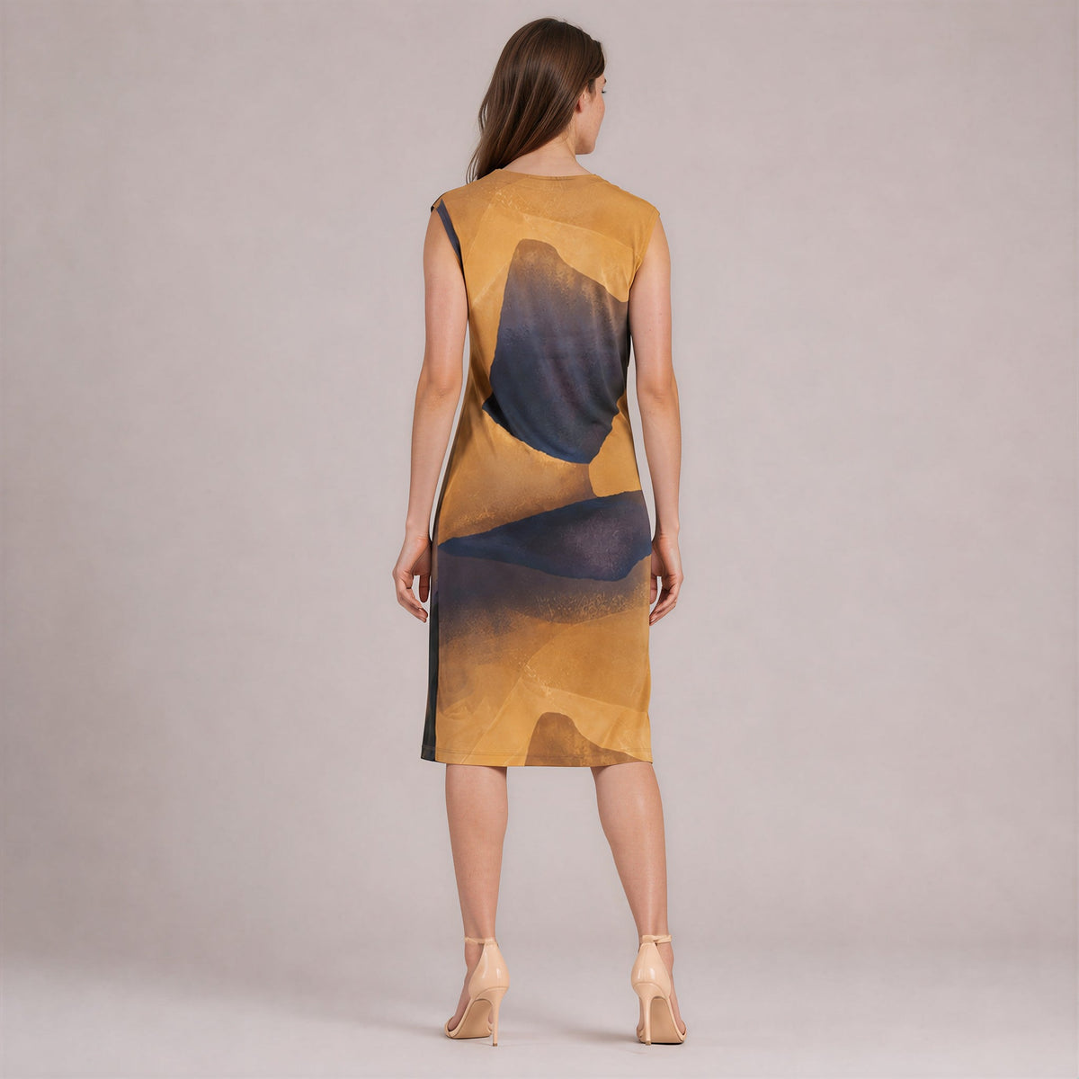 Clara Sunwoo Exclusive - Side Slit Midi Dress - Tan Watercolor - Final Sale