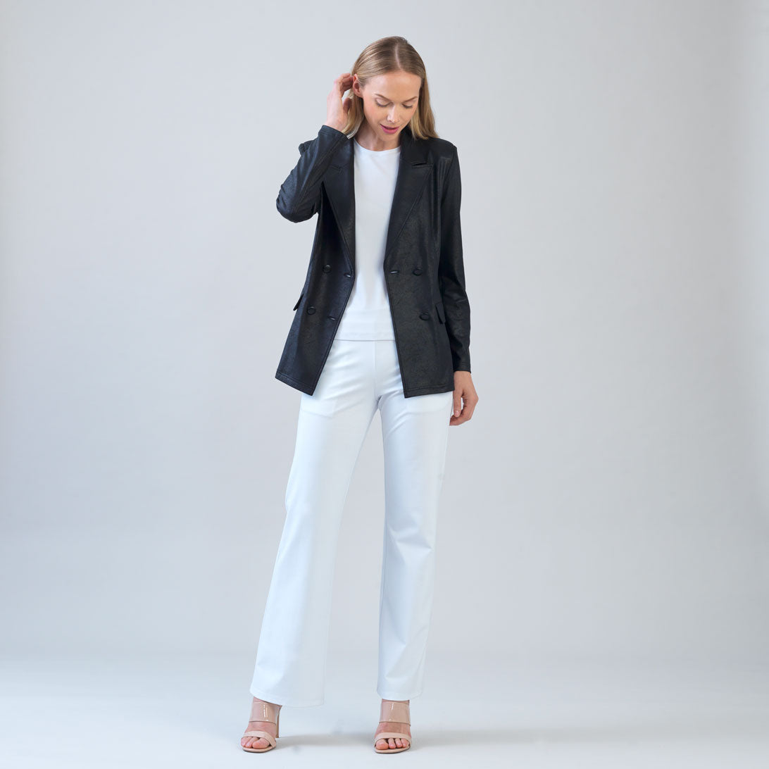 Clara Sunwoo Top Pick - Liquid Leather™ Double Breasted Blazer - Black - Final Sale