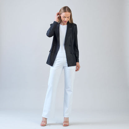 Clara Sunwoo Top Pick - Liquid Leather™ Double Breasted Blazer - Black - Final Sale
