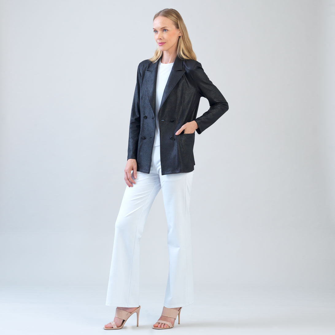 Clara Sunwoo Top Pick - Liquid Leather™ Double Breasted Blazer - Black - Final Sale