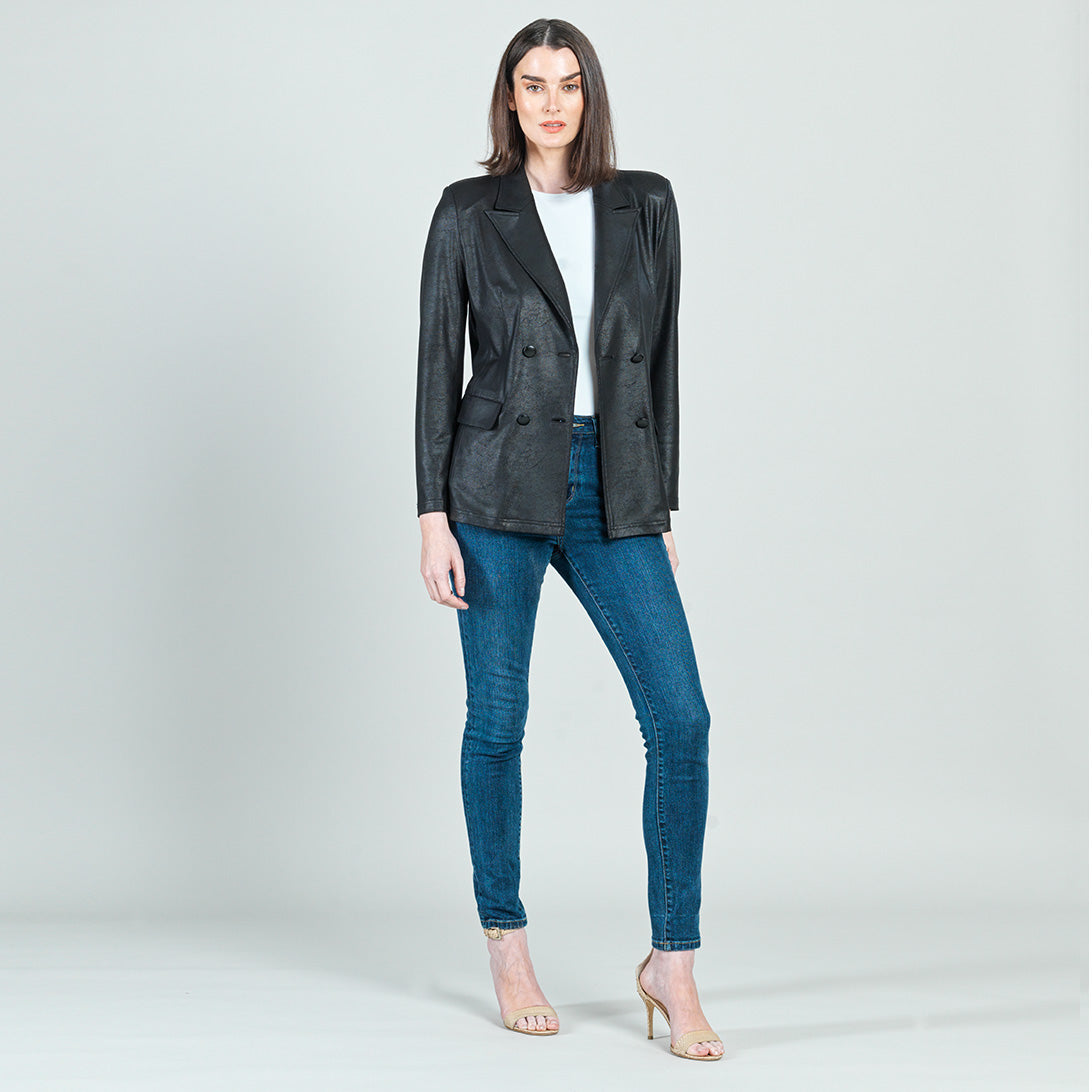 Clara Sunwoo Top Pick - Liquid Leather™ Double Breasted Blazer - Black - Final Sale
