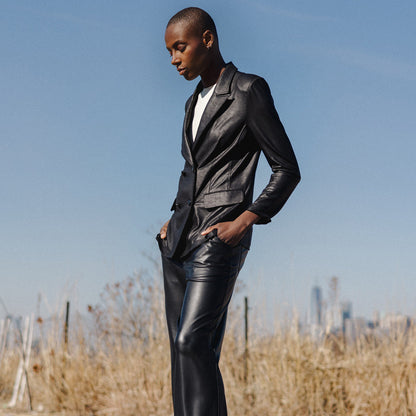 Clara Sunwoo Top Pick - Liquid Leather™ Double Breasted Blazer - Black - Final Sale