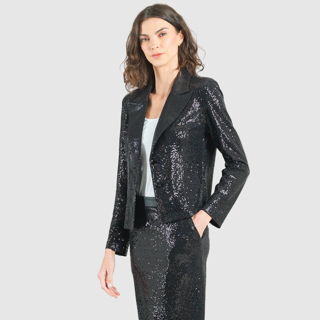 Clara Sunwoo Best Price - Sequin Knit - Modern Button Blazer - Black - Final Sale