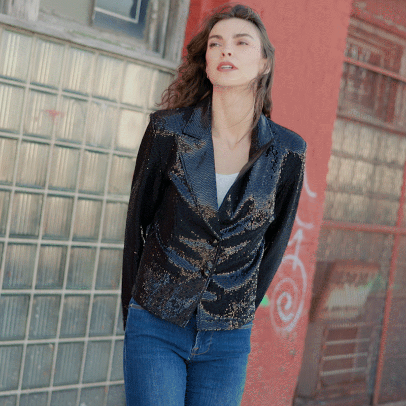 Clara Sunwoo Best Price - Sequin Knit - Modern Button Blazer - Black - Final Sale