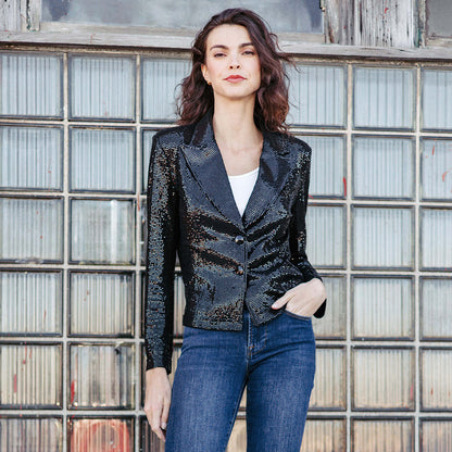 Clara Sunwoo Best Price - Sequin Knit - Modern Button Blazer - Black - Final Sale
