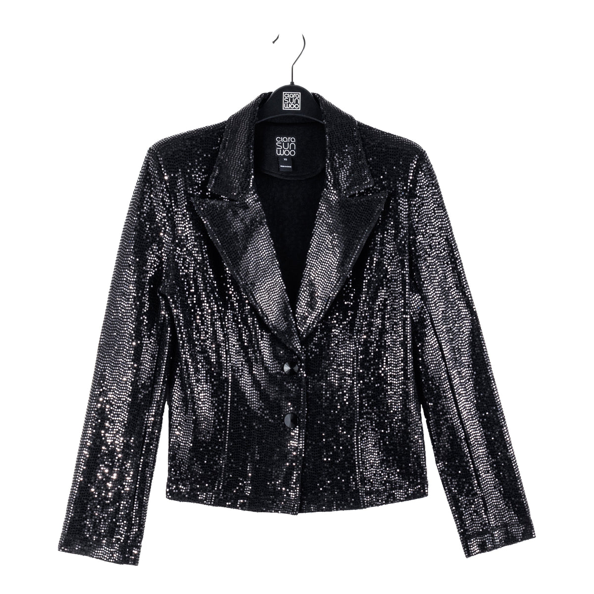 Clara Sunwoo Best Price - Sequin Knit - Modern Button Blazer - Black - Final Sale