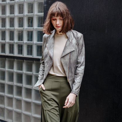 Clara Sunwoo Premium - Liquid Leather™ Textured Biker Jacket - Crocodile - Limited Sizes