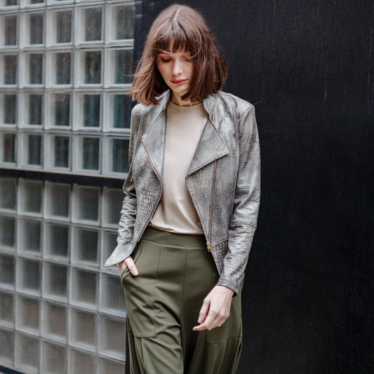 Clara Sunwoo Premium - Liquid Leather™ Textured Biker Jacket - Crocodile - Limited Sizes