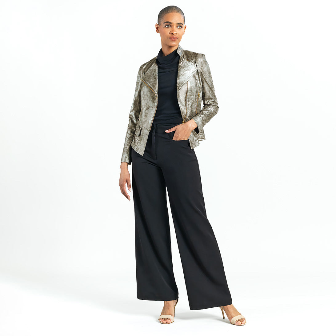 Clara Sunwoo Premium - Liquid Leather™ Textured Biker Jacket - Crocodile - Limited Sizes