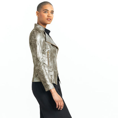 Clara Sunwoo Premium - Liquid Leather™ Textured Biker Jacket - Crocodile - Limited Sizes