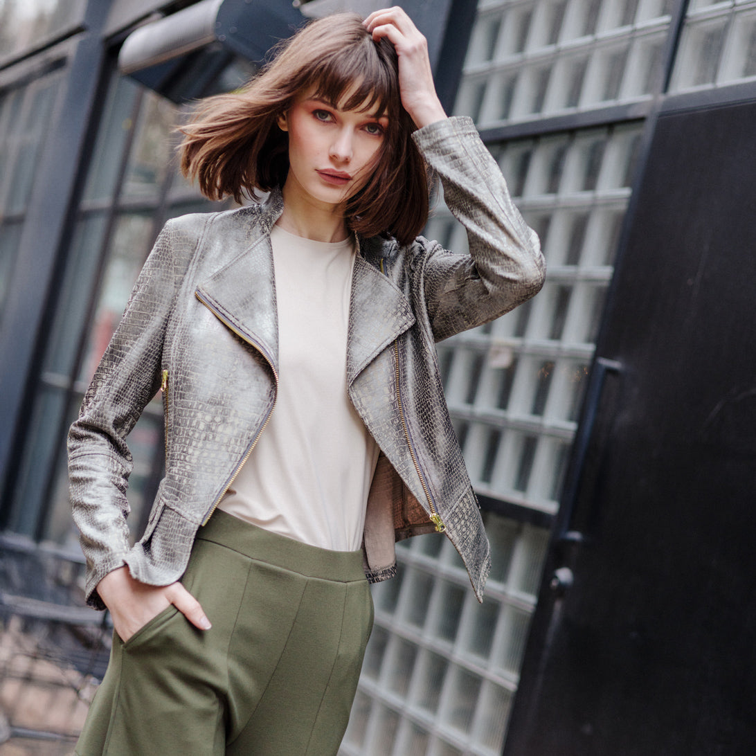 Clara Sunwoo Premium - Liquid Leather™ Textured Biker Jacket - Crocodile - Limited Sizes