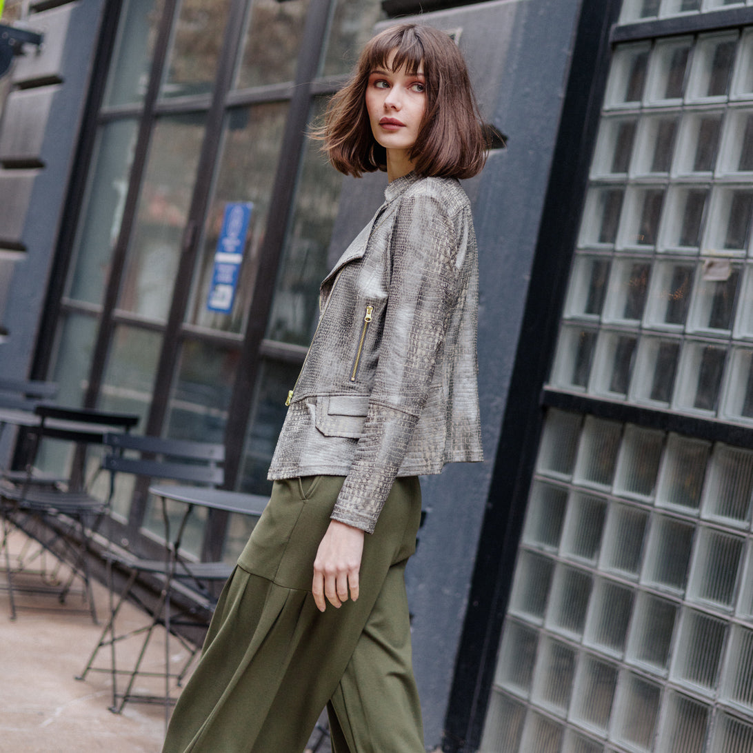 Clara Sunwoo Premium - Liquid Leather™ Textured Biker Jacket - Crocodile - Limited Sizes