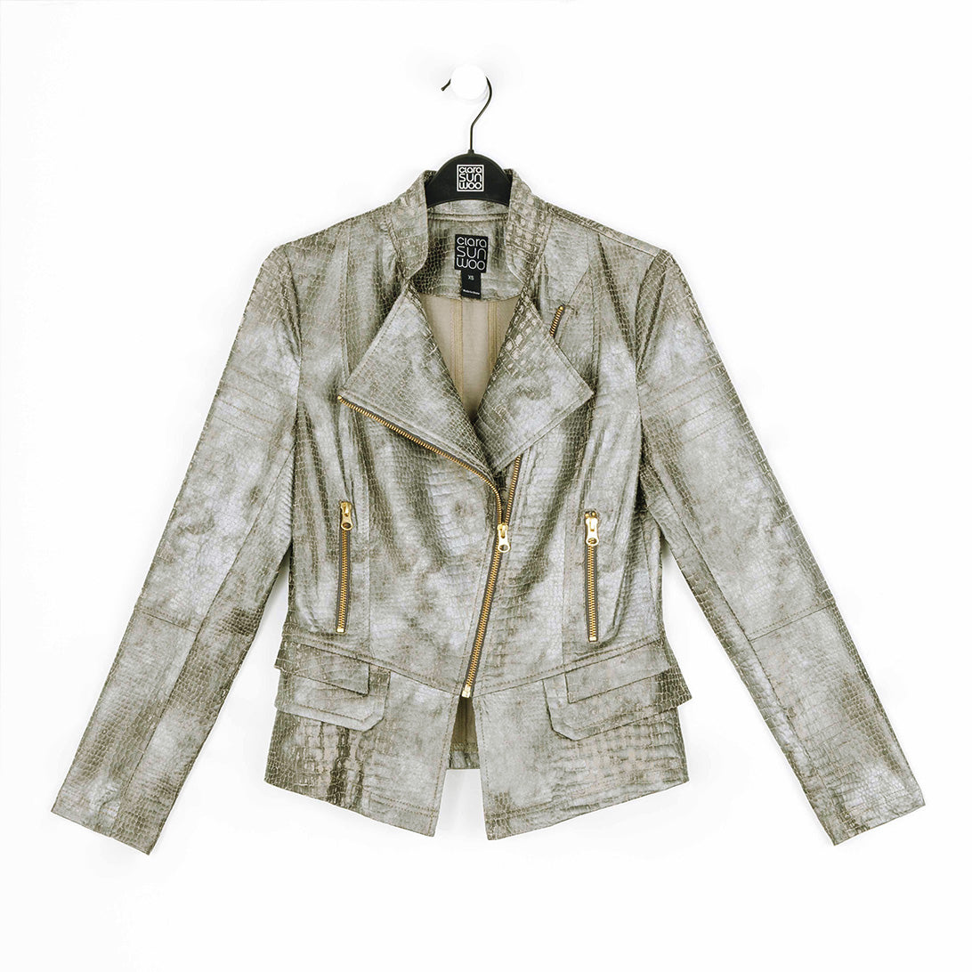 Clara Sunwoo Premium - Liquid Leather™ Textured Biker Jacket - Crocodile - Limited Sizes