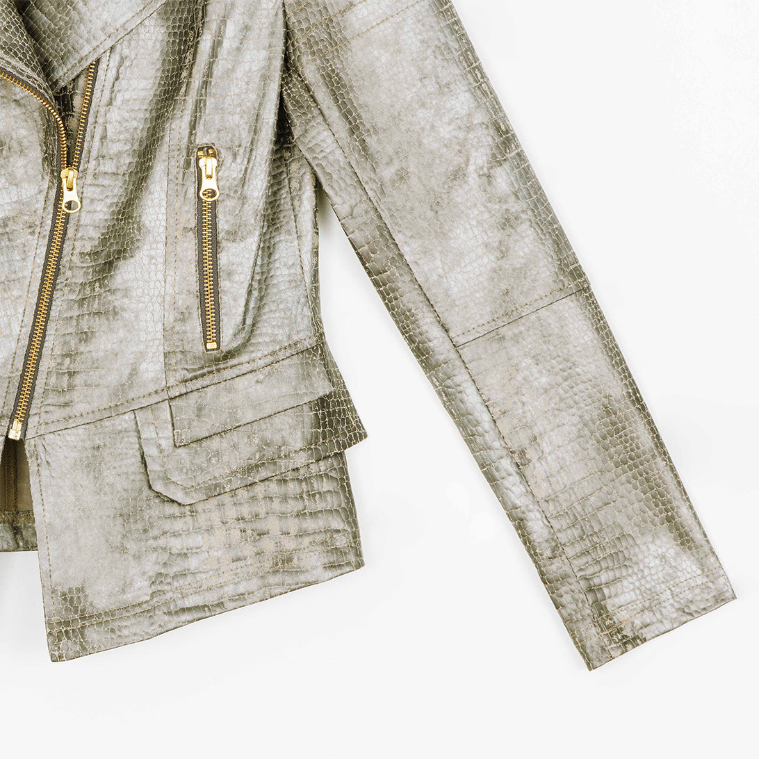Clara Sunwoo Premium - Liquid Leather™ Textured Biker Jacket - Crocodile - Limited Sizes