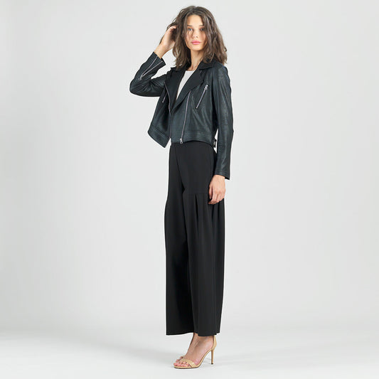 Clara Sunwoo Quality - Liquid Leather™ Zip Cuff Moto Waist Jacket - Black