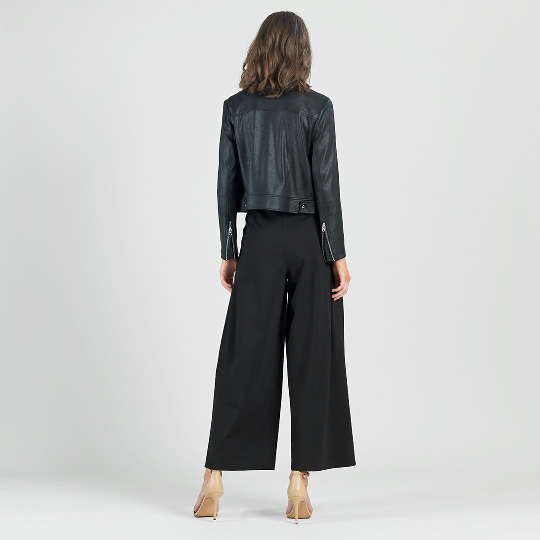 Clara Sunwoo Quality - Liquid Leather™ Zip Cuff Moto Waist Jacket - Black