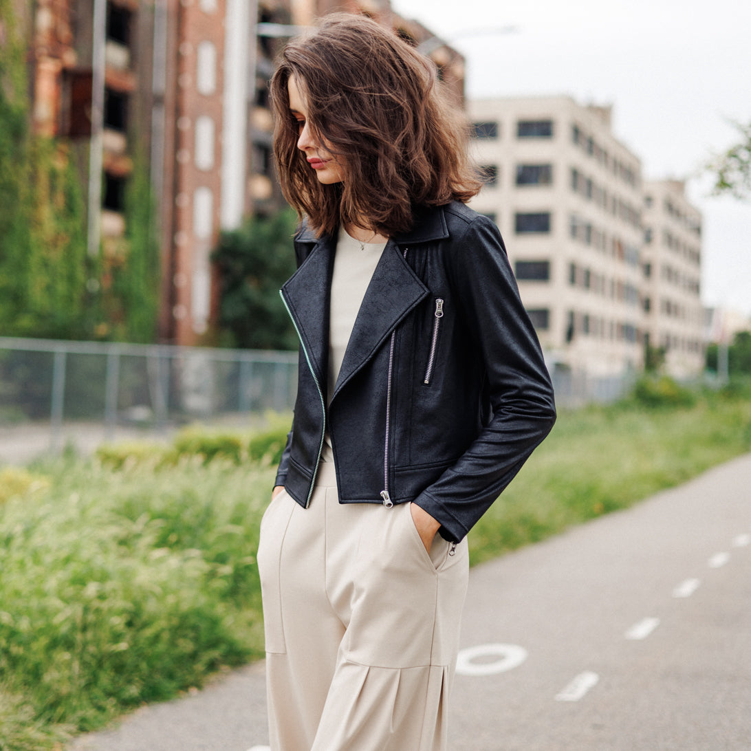 Clara Sunwoo Quality - Liquid Leather™ Zip Cuff Moto Waist Jacket - Black