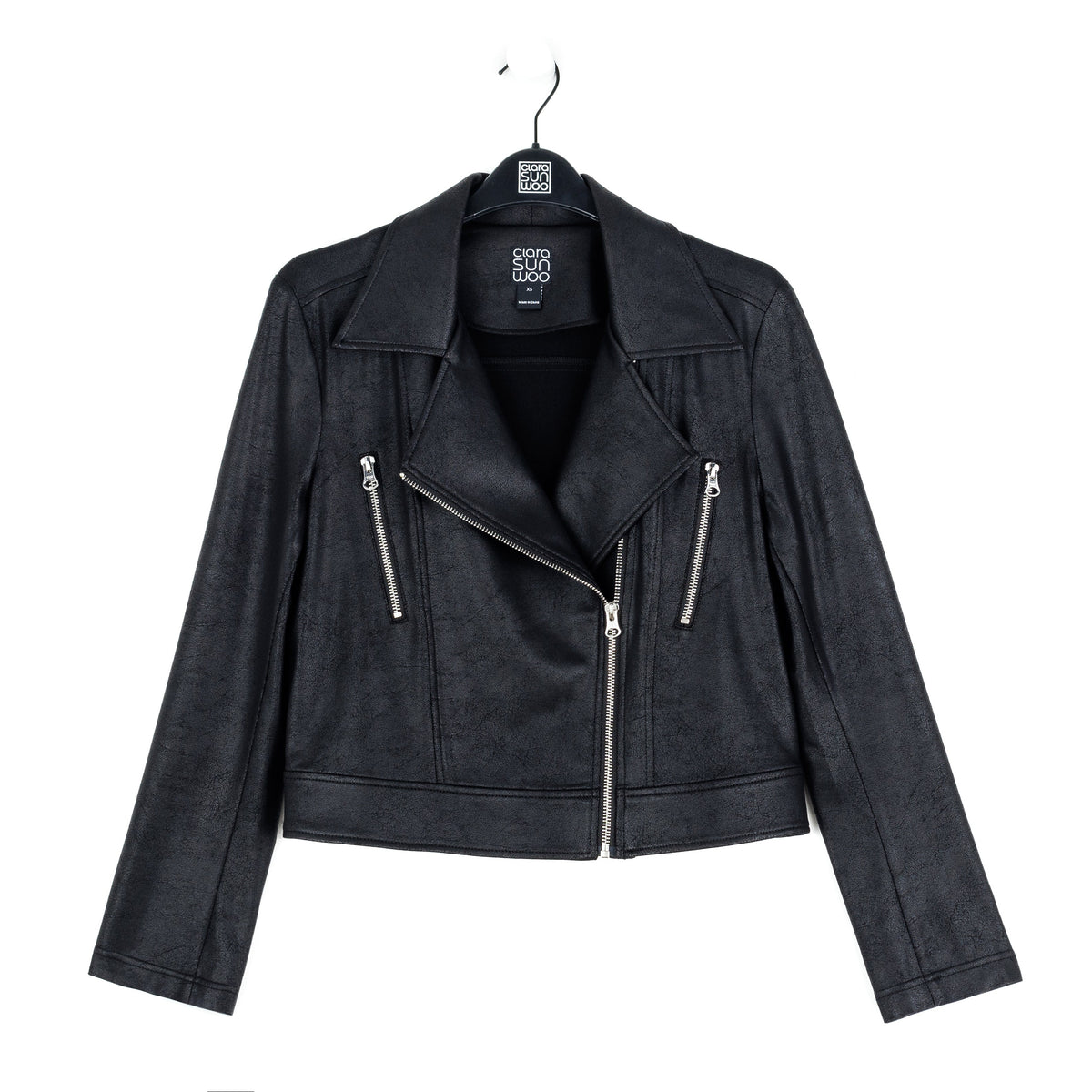 Clara Sunwoo Quality - Liquid Leather™ Zip Cuff Moto Waist Jacket - Black
