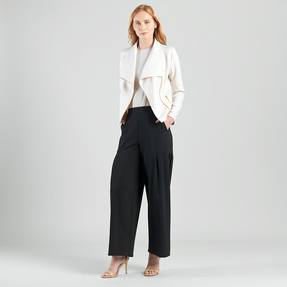 Clara Sunwoo Popular - Liquid Leather™ Drape Neck Zip Jacket - Ivory - Final Sale