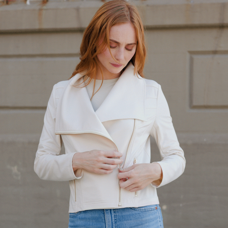 Clara Sunwoo Popular - Liquid Leather™ Drape Neck Zip Jacket - Ivory - Final Sale
