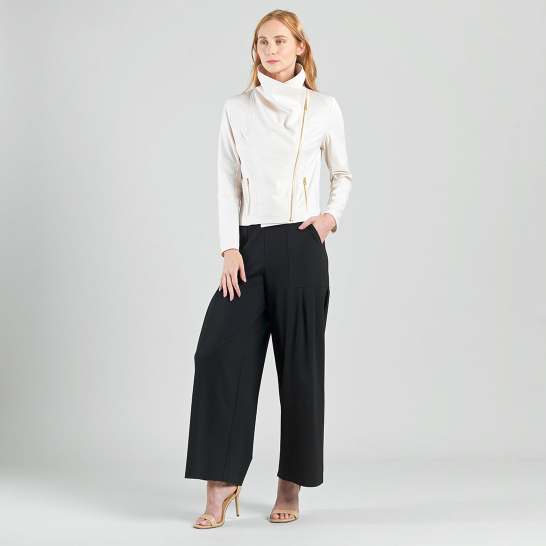 Clara Sunwoo Popular - Liquid Leather™ Drape Neck Zip Jacket - Ivory - Final Sale