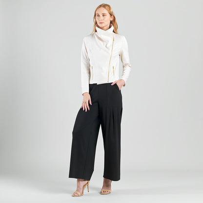 Clara Sunwoo Popular - Liquid Leather™ Drape Neck Zip Jacket - Ivory - Final Sale