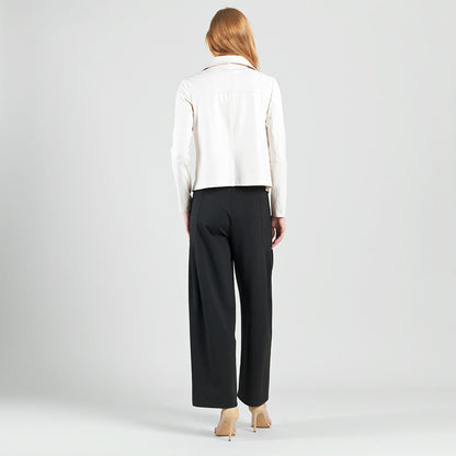 Clara Sunwoo Popular - Liquid Leather™ Drape Neck Zip Jacket - Ivory - Final Sale