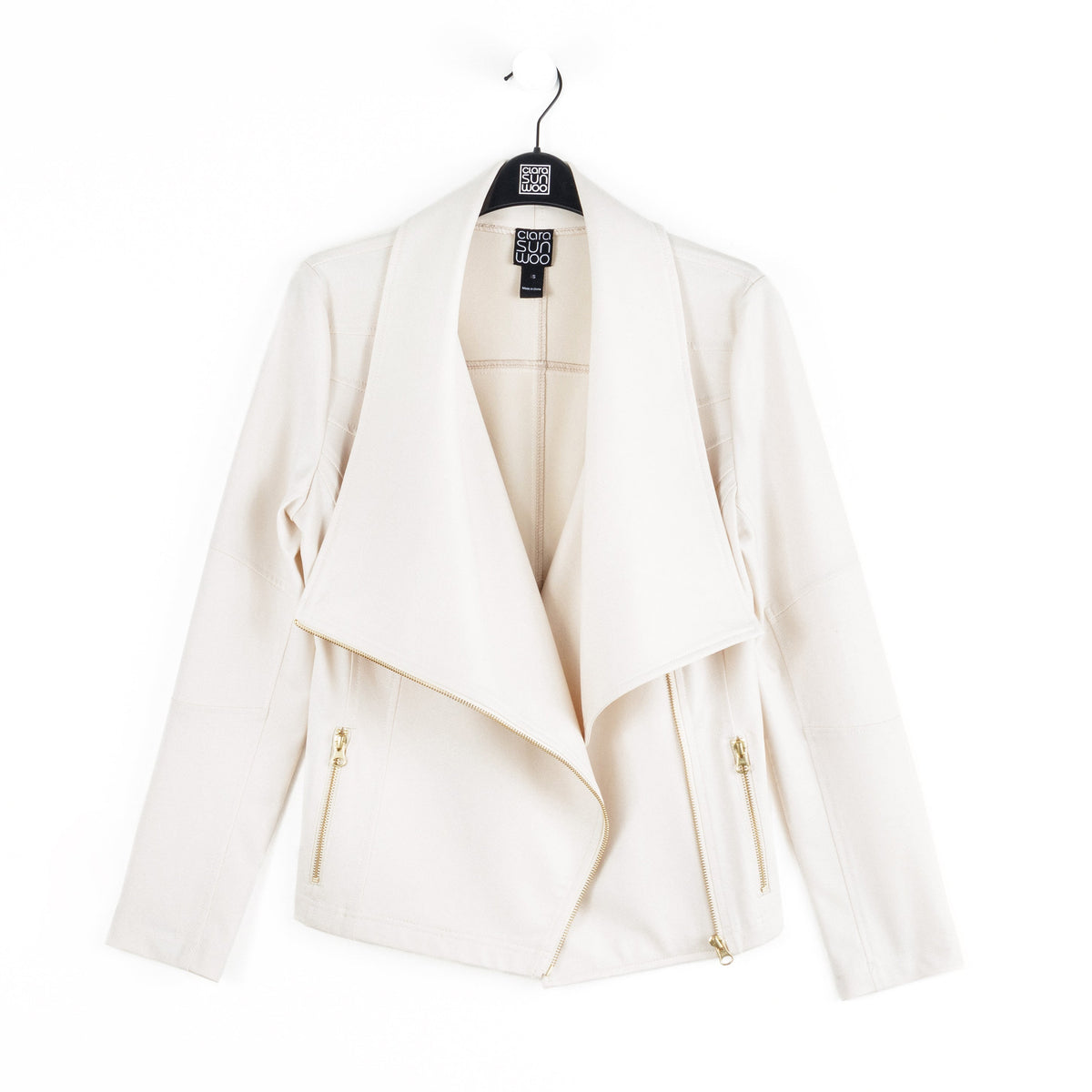 Clara Sunwoo Popular - Liquid Leather™ Drape Neck Zip Jacket - Ivory - Final Sale