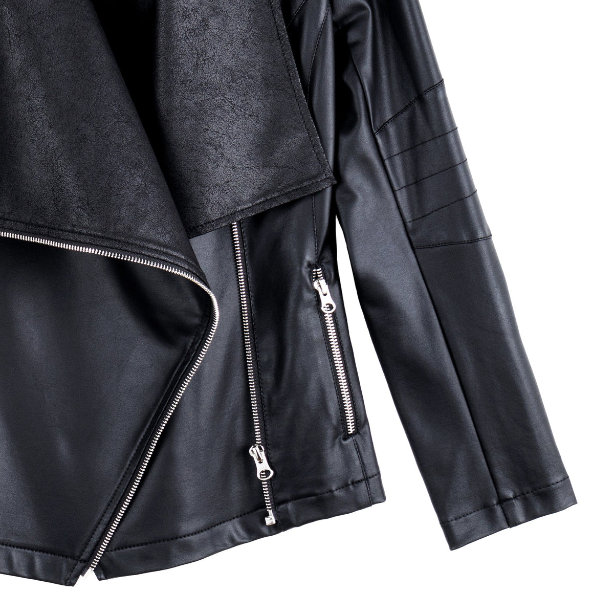 Clara Sunwoo Recommended - Liquid Leather™ Drape Neck Zip Jacket - Black - Final Sale