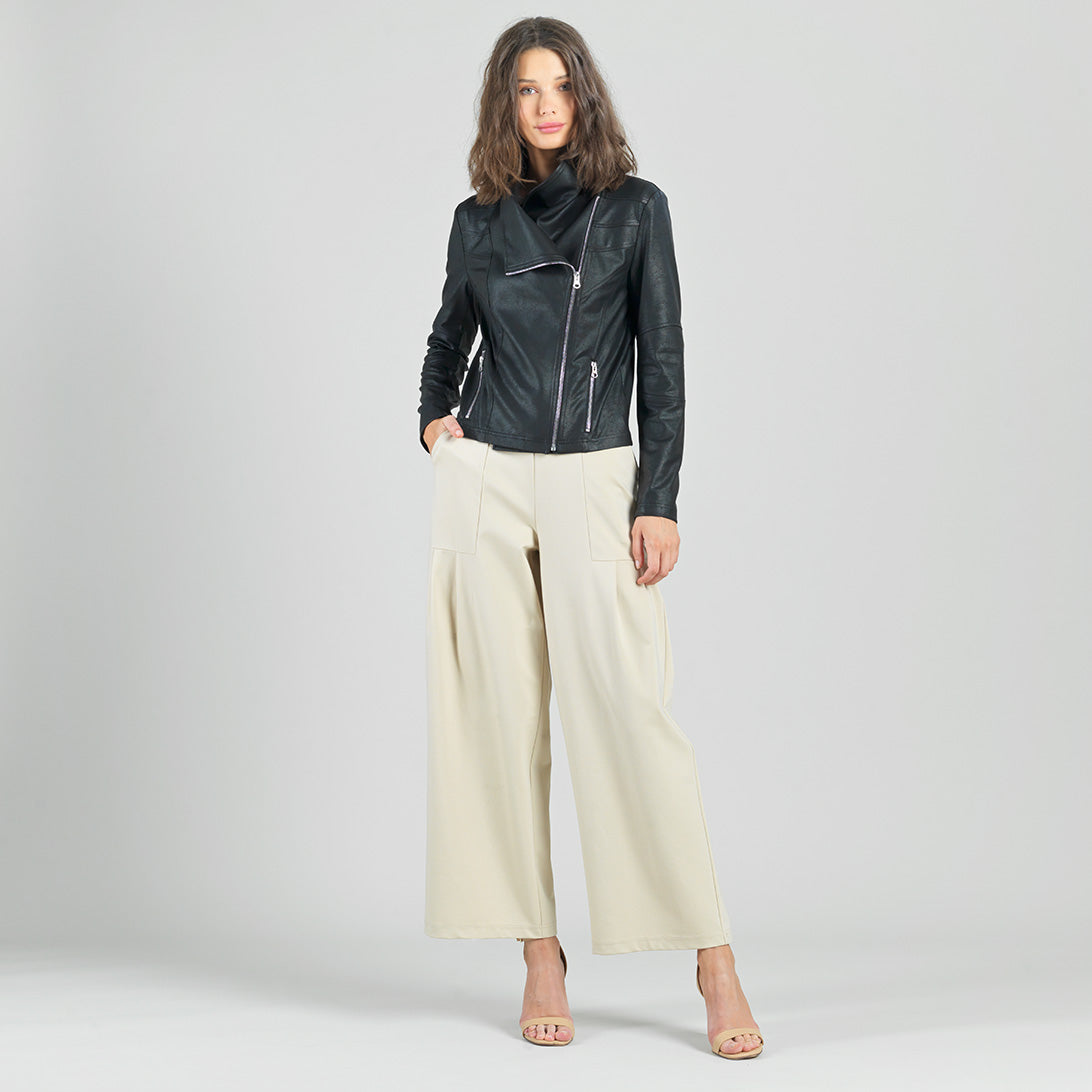 Clara Sunwoo Recommended - Liquid Leather™ Drape Neck Zip Jacket - Black - Final Sale