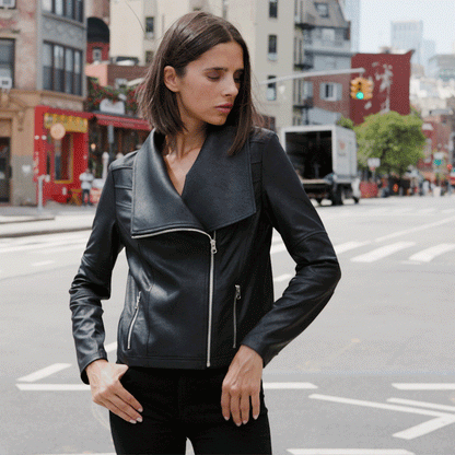 Clara Sunwoo Recommended - Liquid Leather™ Drape Neck Zip Jacket - Black - Final Sale