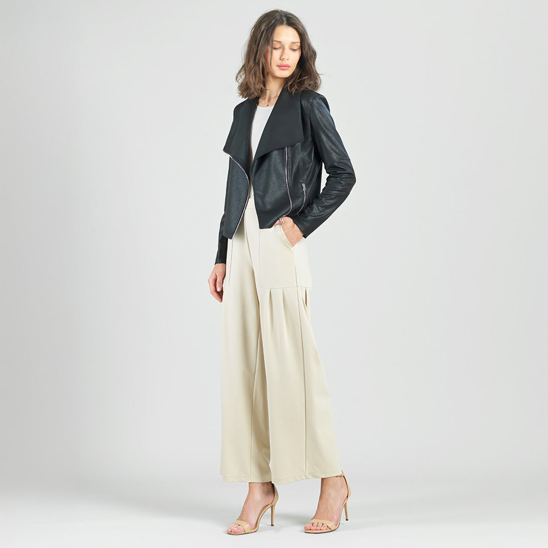 Clara Sunwoo Recommended - Liquid Leather™ Drape Neck Zip Jacket - Black - Final Sale