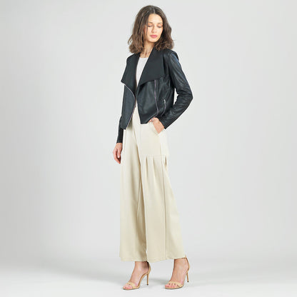 Clara Sunwoo Recommended - Liquid Leather™ Drape Neck Zip Jacket - Black - Final Sale