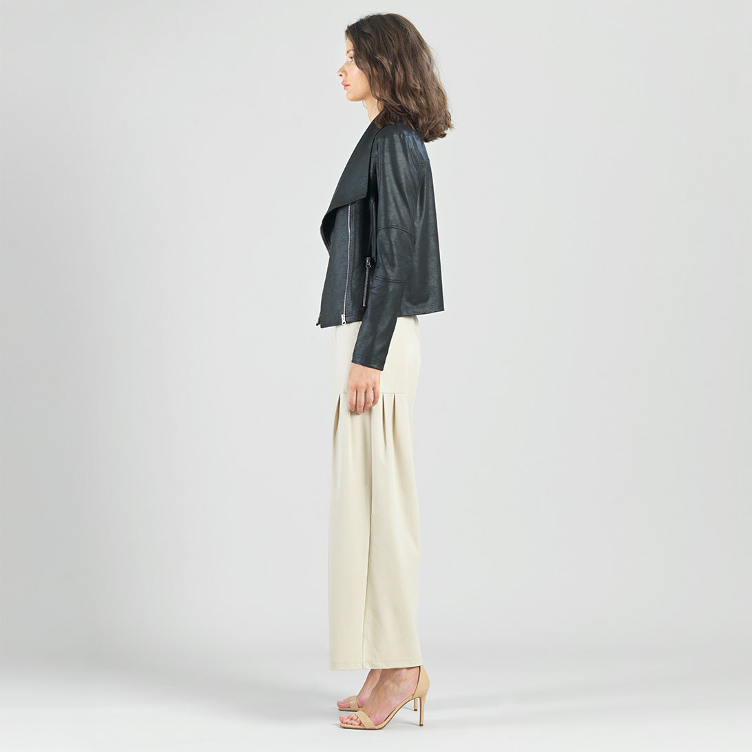 Clara Sunwoo Recommended - Liquid Leather™ Drape Neck Zip Jacket - Black - Final Sale