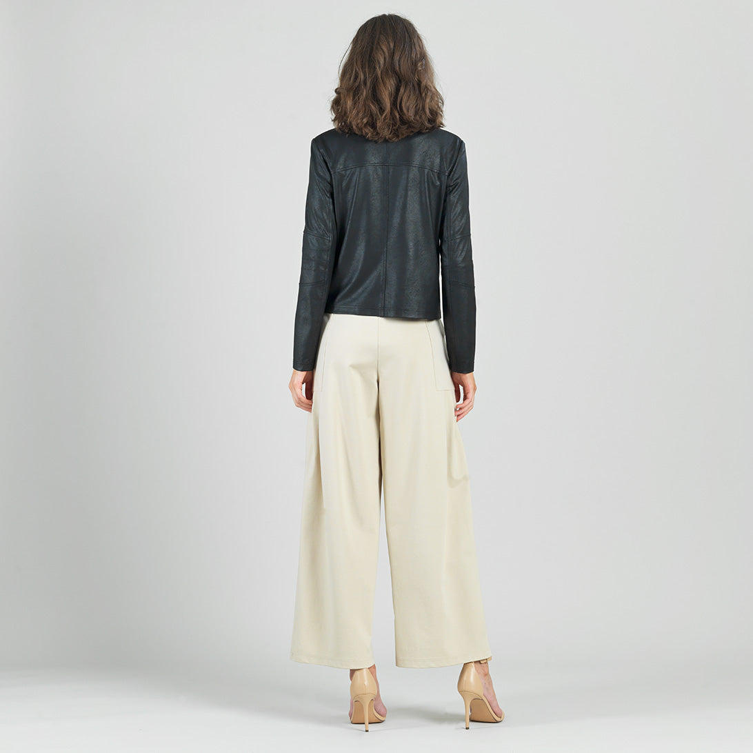 Clara Sunwoo Recommended - Liquid Leather™ Drape Neck Zip Jacket - Black - Final Sale