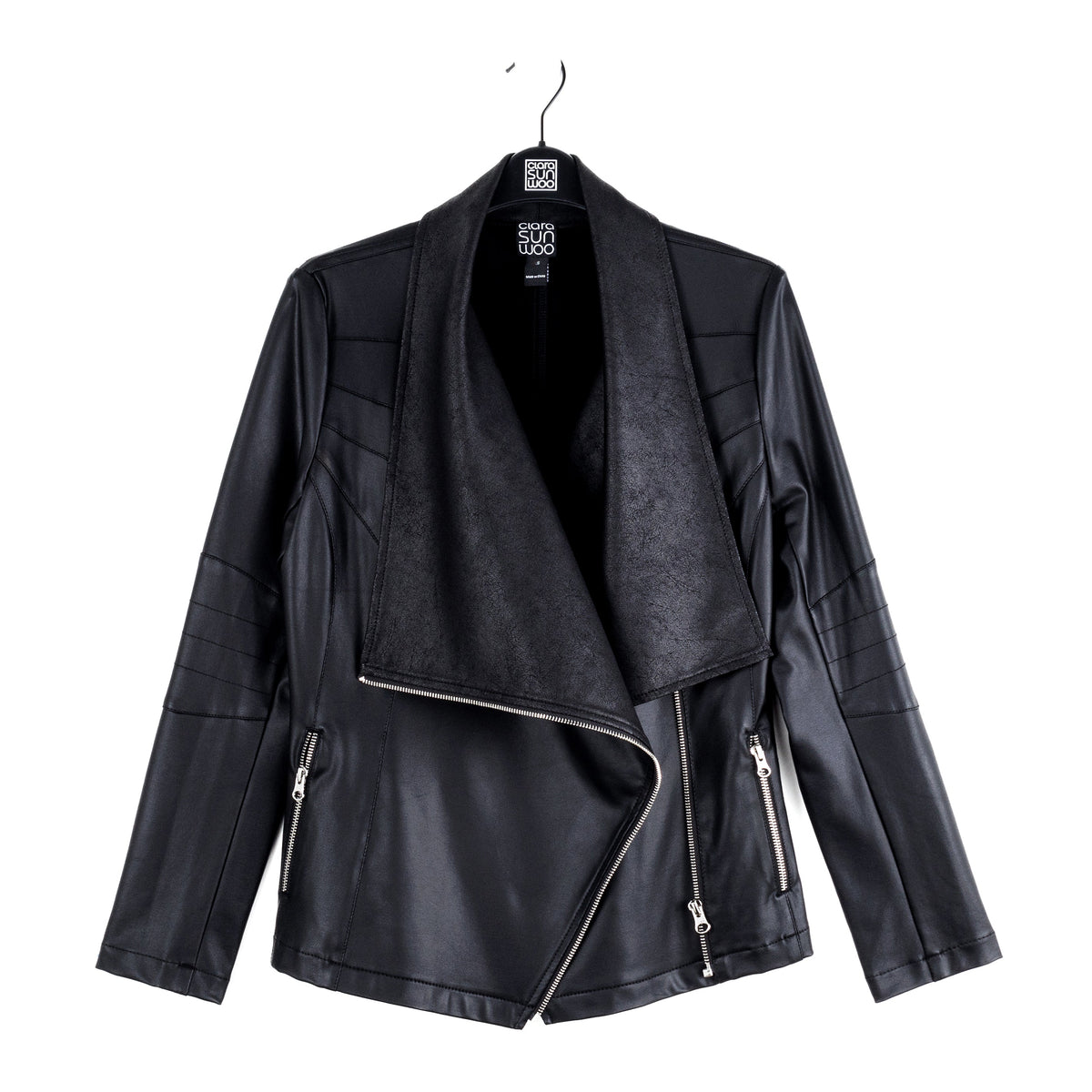 Clara Sunwoo Recommended - Liquid Leather™ Drape Neck Zip Jacket - Black - Final Sale