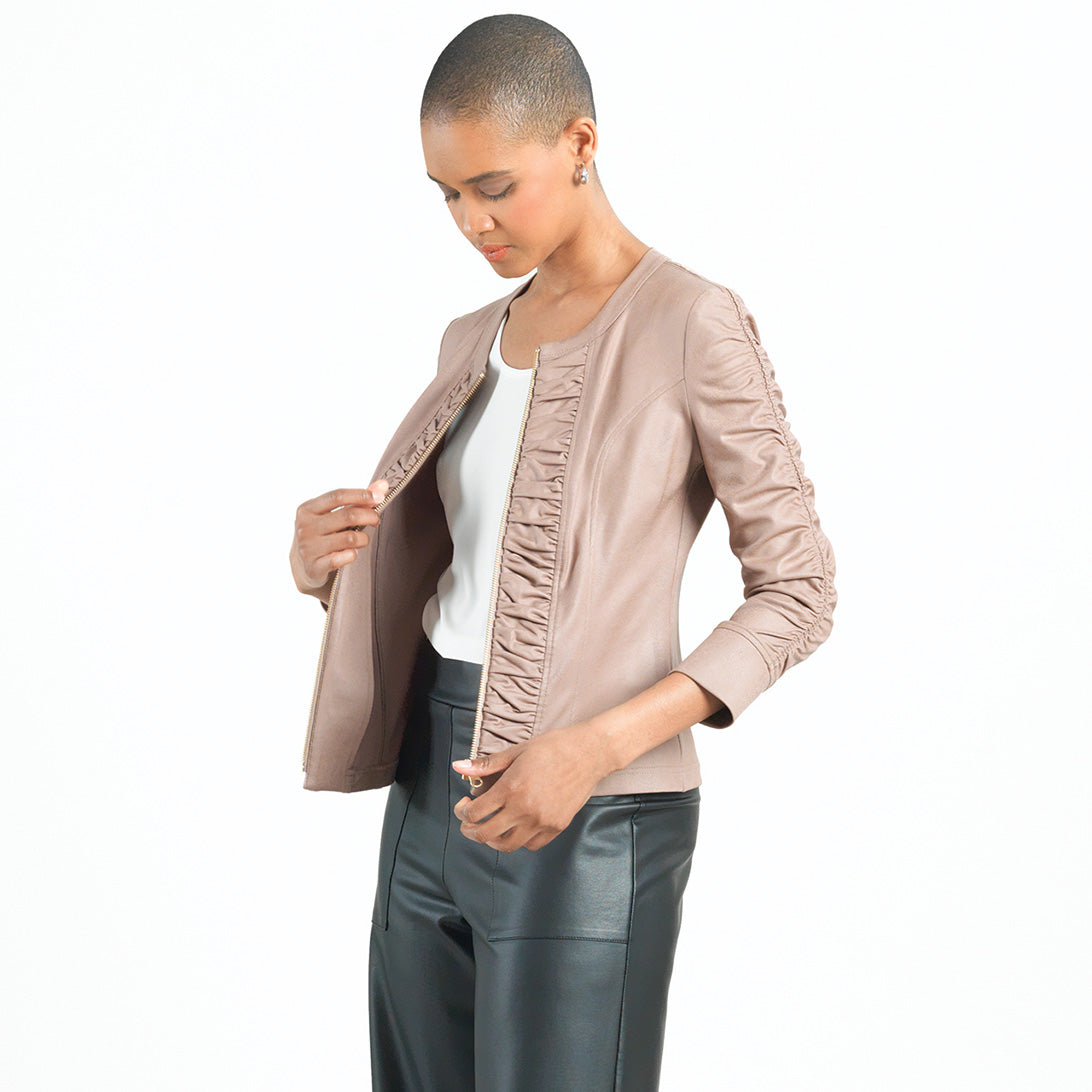 Clara Sunwoo New - Liquid Leather™ Ruched Detail Jacket - Taupe - Final Sale