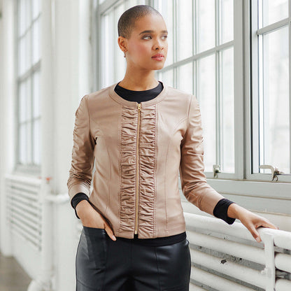 Clara Sunwoo New - Liquid Leather™ Ruched Detail Jacket - Taupe - Final Sale