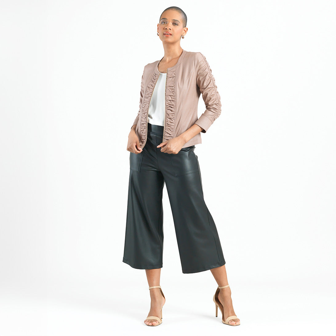 Clara Sunwoo New - Liquid Leather™ Ruched Detail Jacket - Taupe - Final Sale