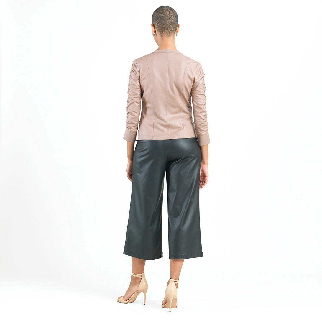 Clara Sunwoo New - Liquid Leather™ Ruched Detail Jacket - Taupe - Final Sale