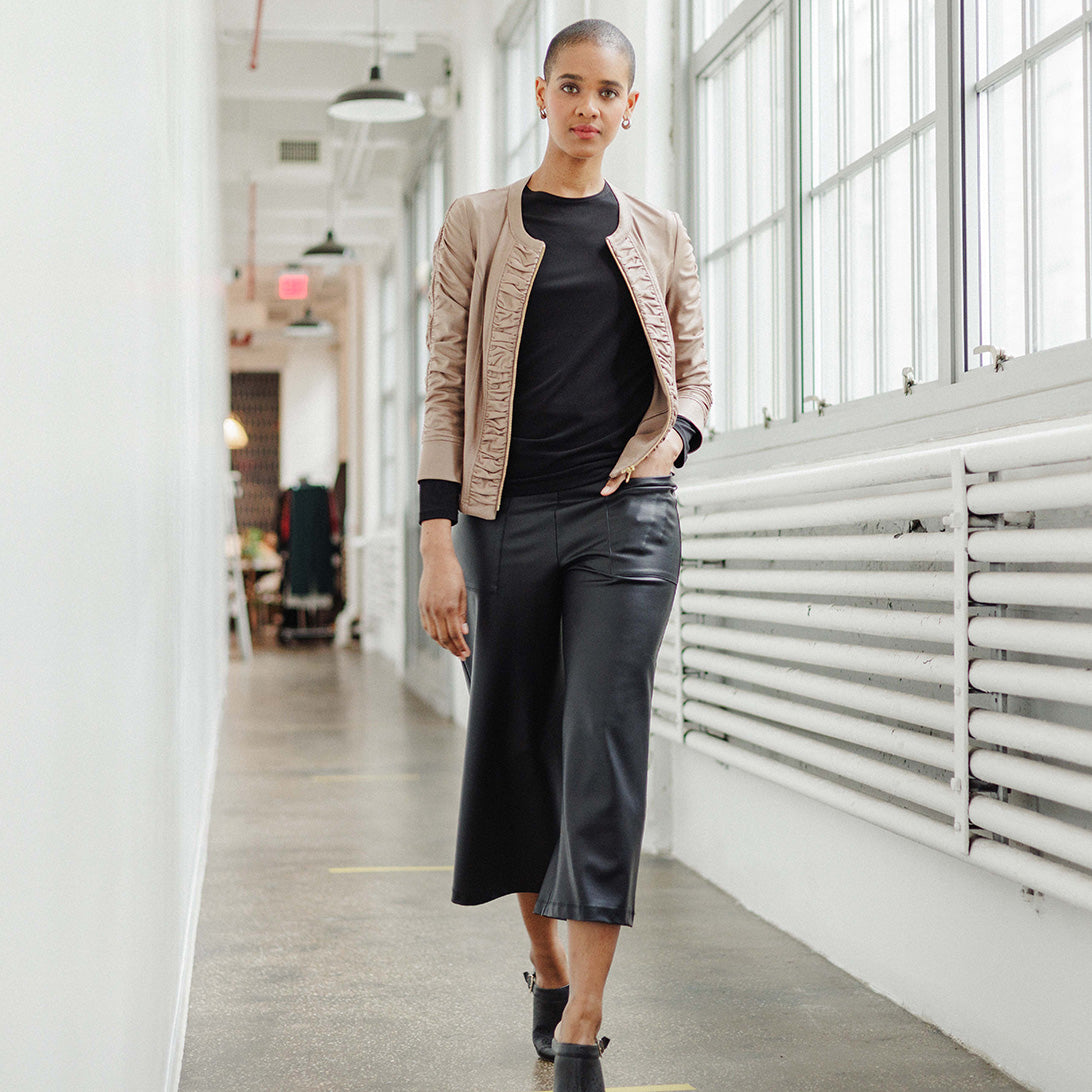 Clara Sunwoo New - Liquid Leather™ Ruched Detail Jacket - Taupe - Final Sale