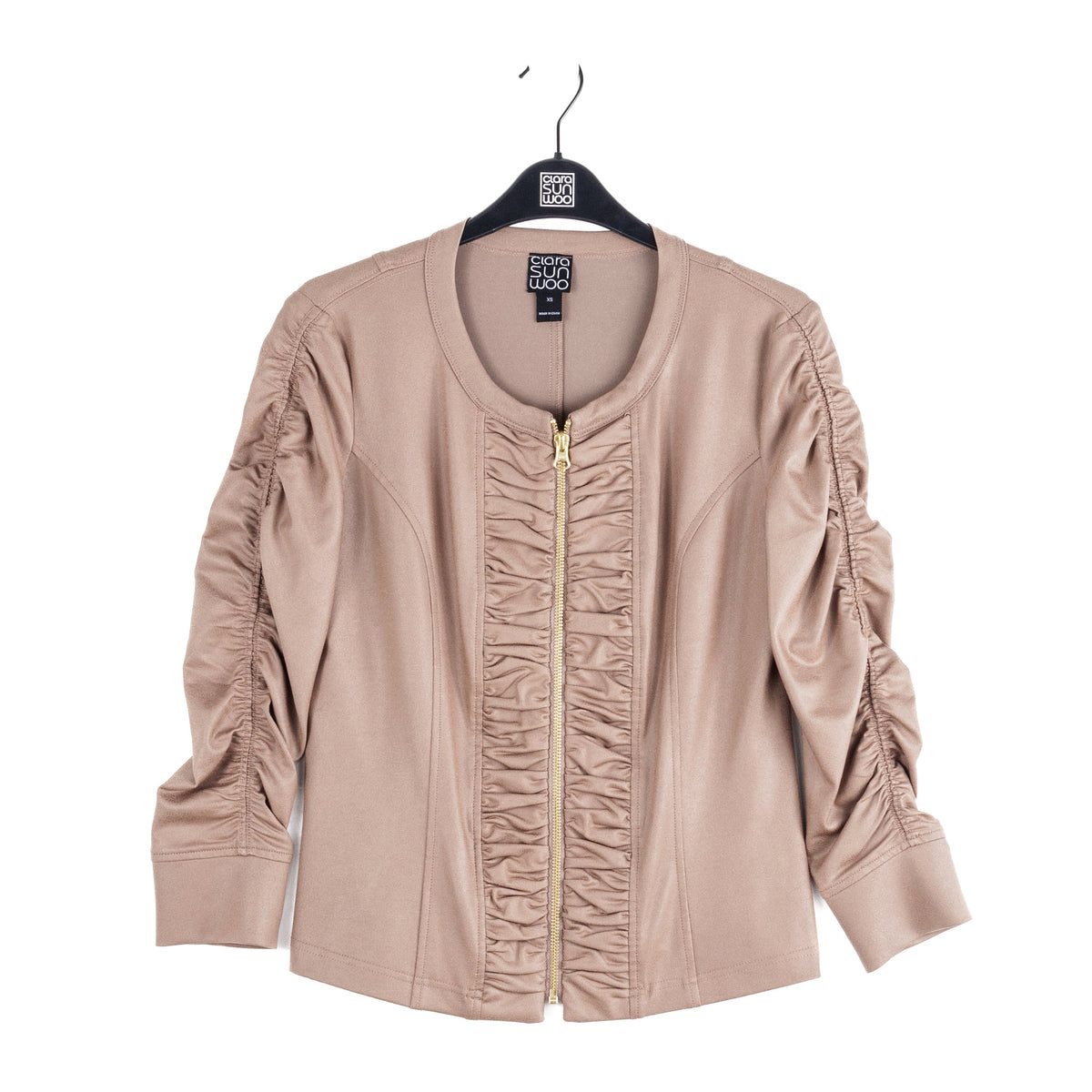 Clara Sunwoo New - Liquid Leather™ Ruched Detail Jacket - Taupe - Final Sale