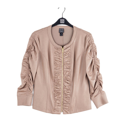 Clara Sunwoo New - Liquid Leather™ Ruched Detail Jacket - Taupe - Final Sale